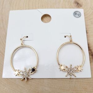 Brand New Forever 21 Gold Snowflake Rhinestone Earrings